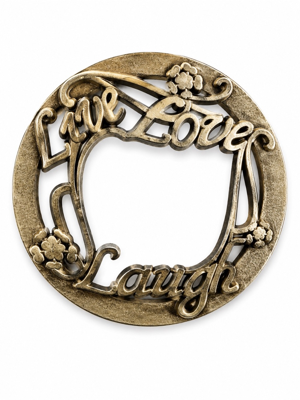 Live Love Laugh Decorative Round Candle Topper - Antique Silver Finish